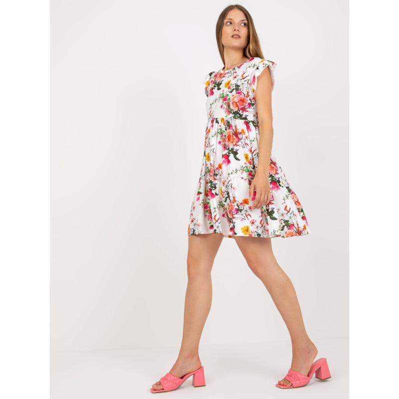 Virágos női ruha rövid ujjal mini ANGELA fehér