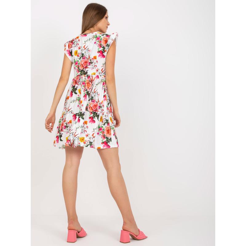 Virágos női ruha rövid ujjal mini ANGELA fehér