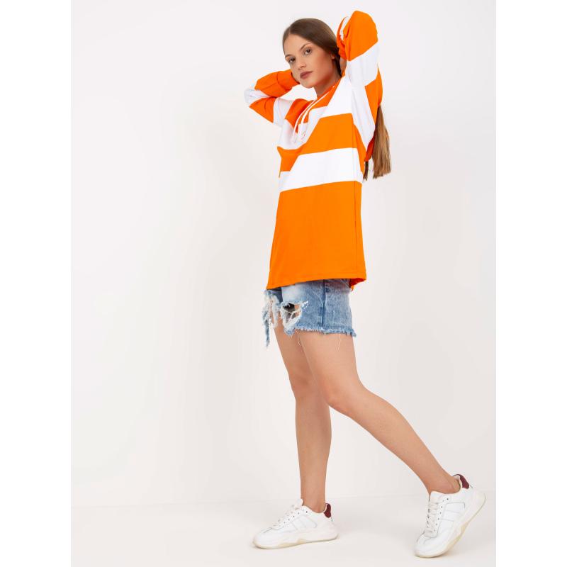 Dámska mikina s kapucňou bavlnená RUE PARIS oranžovo-biela