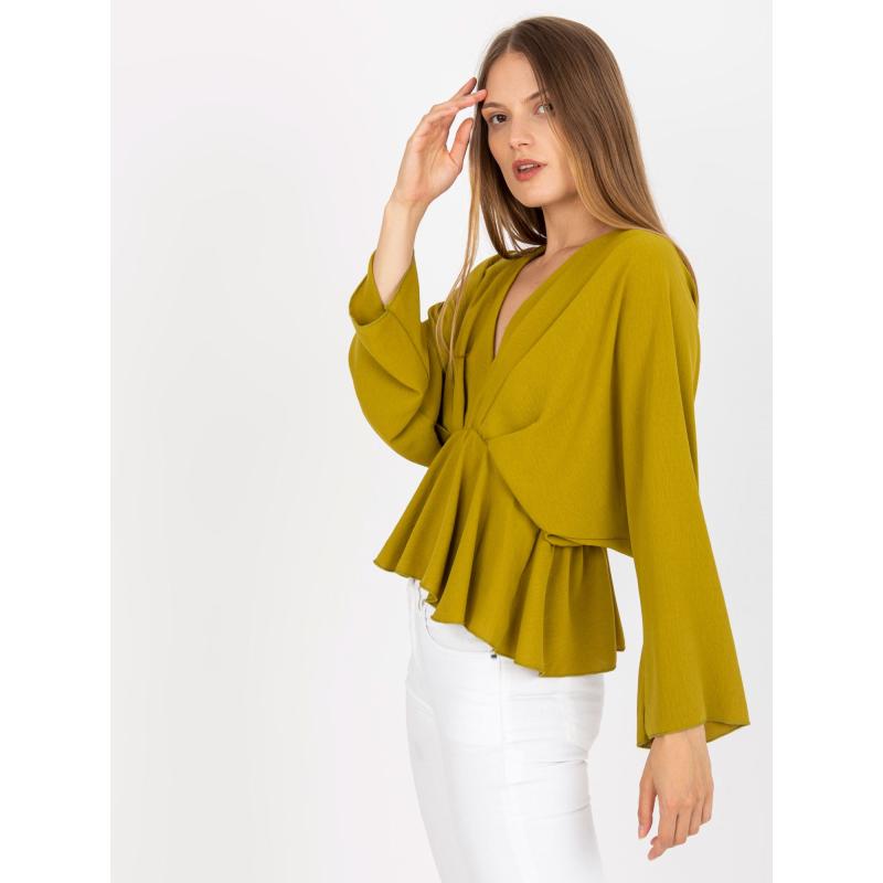 Dámská halenka jedné velikosti s výstřihem do V KRISTIN olivová 