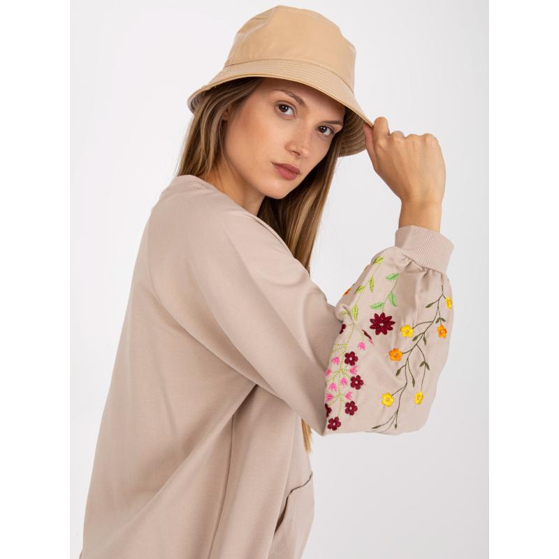 Dámská mikina bez kapuce s výšivkou na rukávech RUE PARIS béžová
