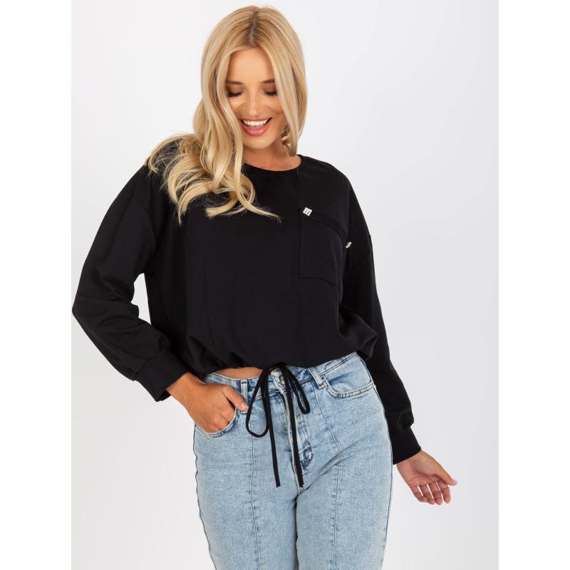 Női rövid pamut kapucnis pulóver RUE PARIS fekete