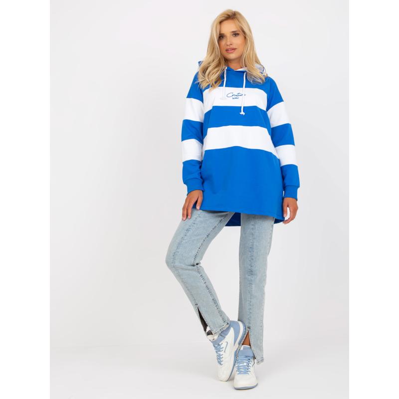 Dámska mikina s kapucňou pruhovaná RUE PARIS modrobiela