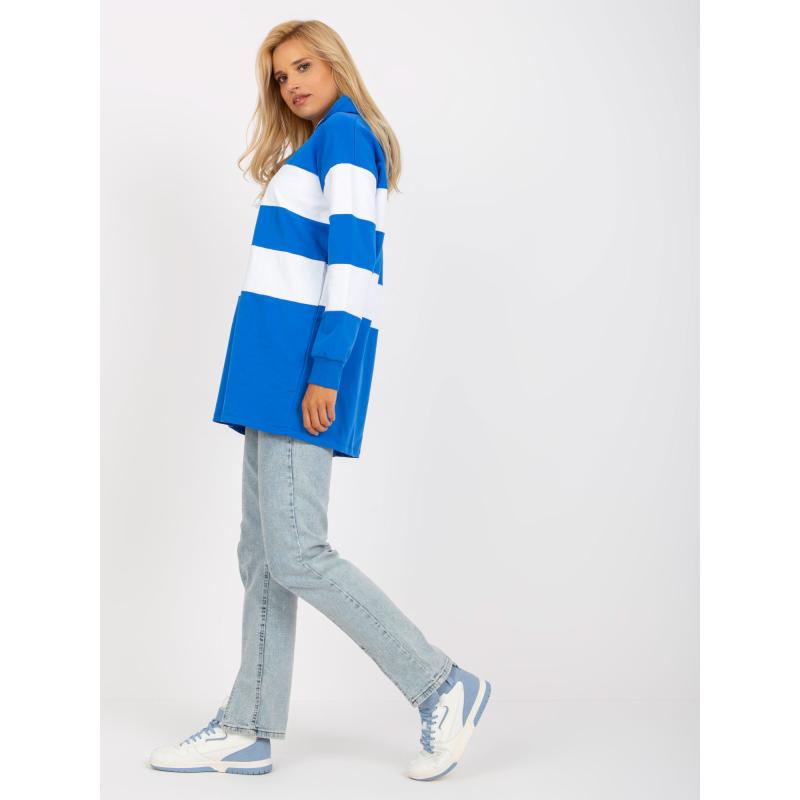 Dámska mikina s kapucňou pruhovaná RUE PARIS modrobiela