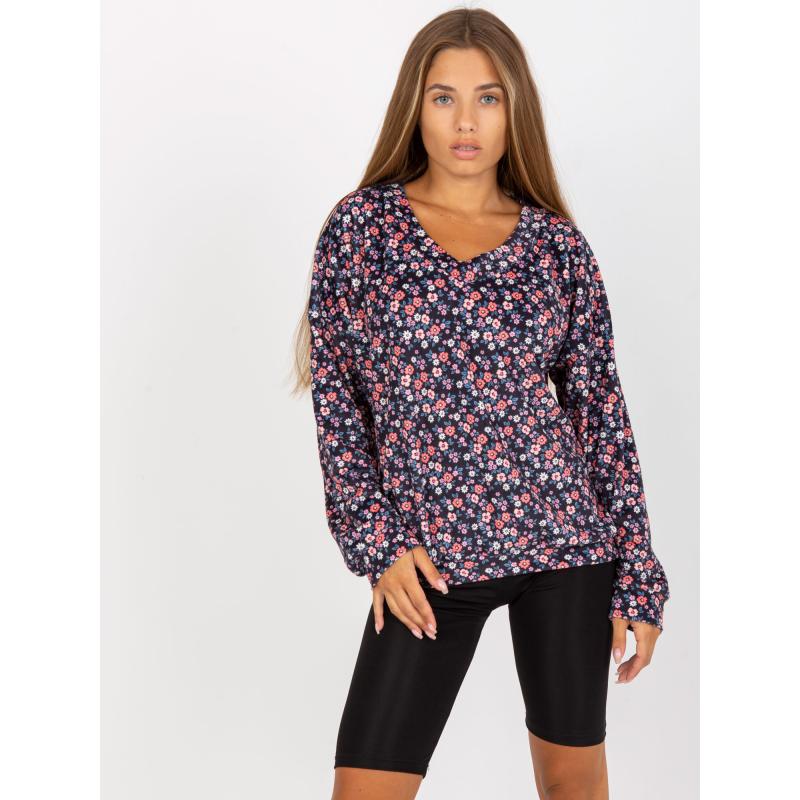 Dámská halenka s výstřihem do V květinová RUE PARIS námořnicky modrá  