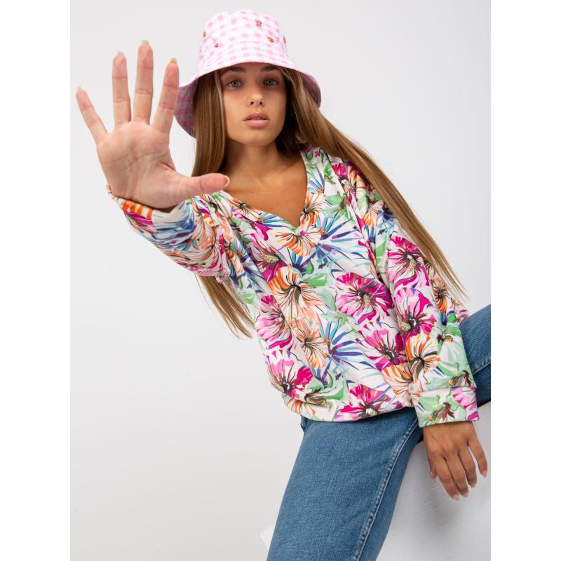 Női nyomtatott V-nyakú blúz RUE PARIS ekrü színben