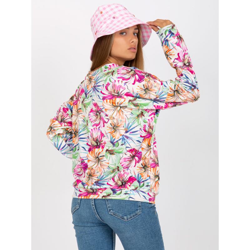 Női nyomtatott V-nyakú blúz RUE PARIS ekrü színben