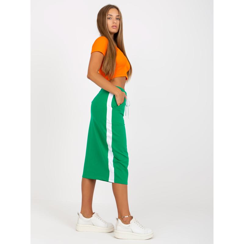 Női midi alapszoknya nyakkendővel RUE PARIS zöld