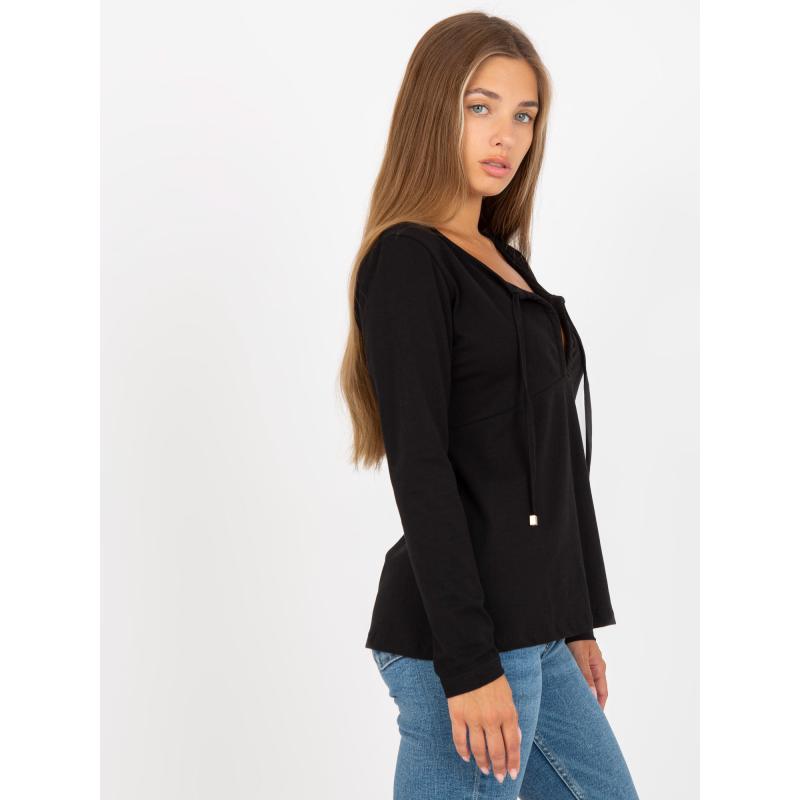 Női blúz megkötött nyakkivágással RUE PARIS fekete
