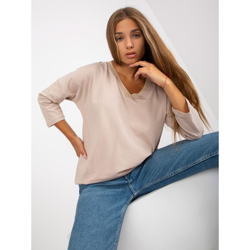 Női pamut blúz RUE PARIS bézs színű