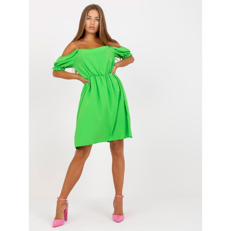 Dámské šaty s elastickým pasem mini RHETT světle zelené  
