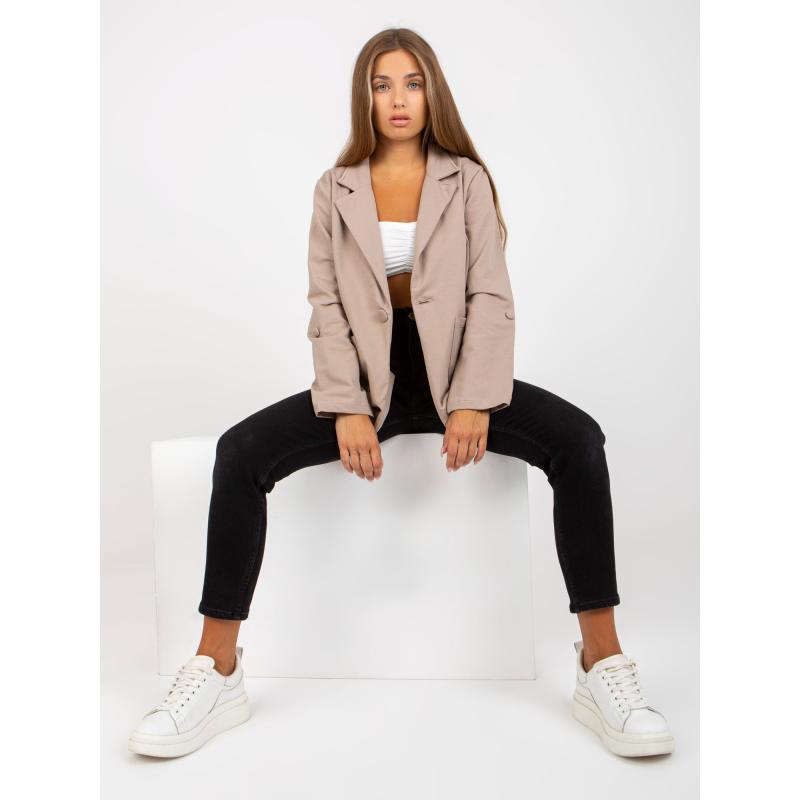 Dámské sako s kapsami RUE PARIS tmavě béžové