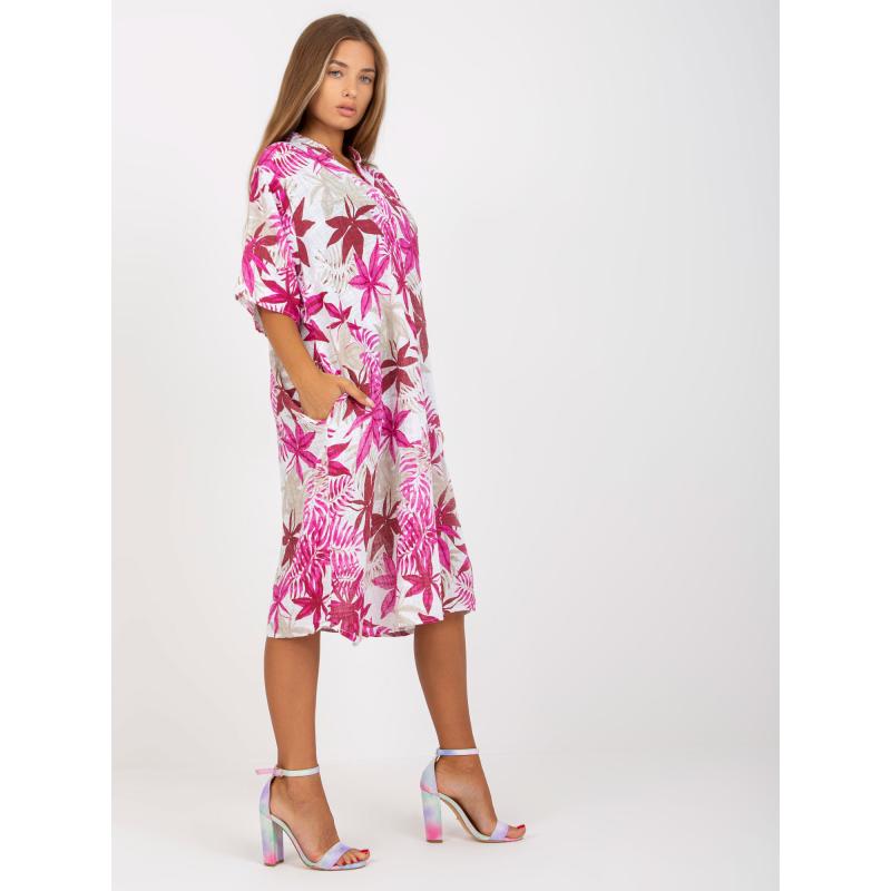 Dámské šaty s potisky letní oversize RIBA růžové  