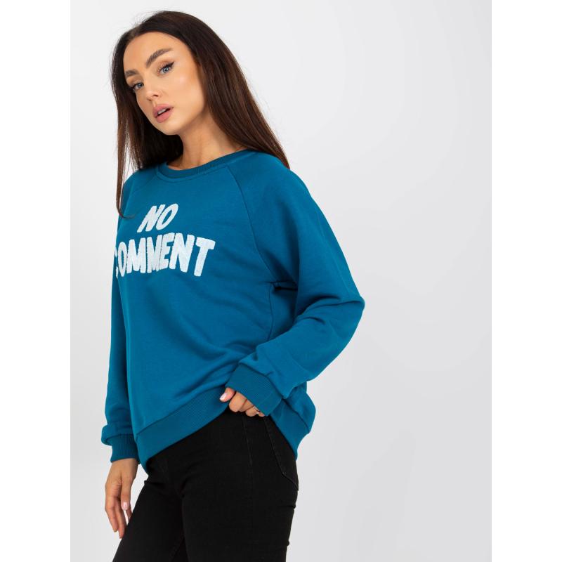 Női kapucnis pulóver RUE PARIS felirattal, sötétkék színben