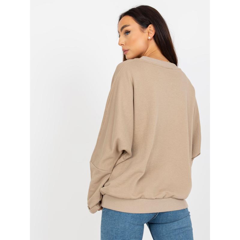 Női kapucnis pulóver kapucni nélkül RUE PARIS sötét bézs színű