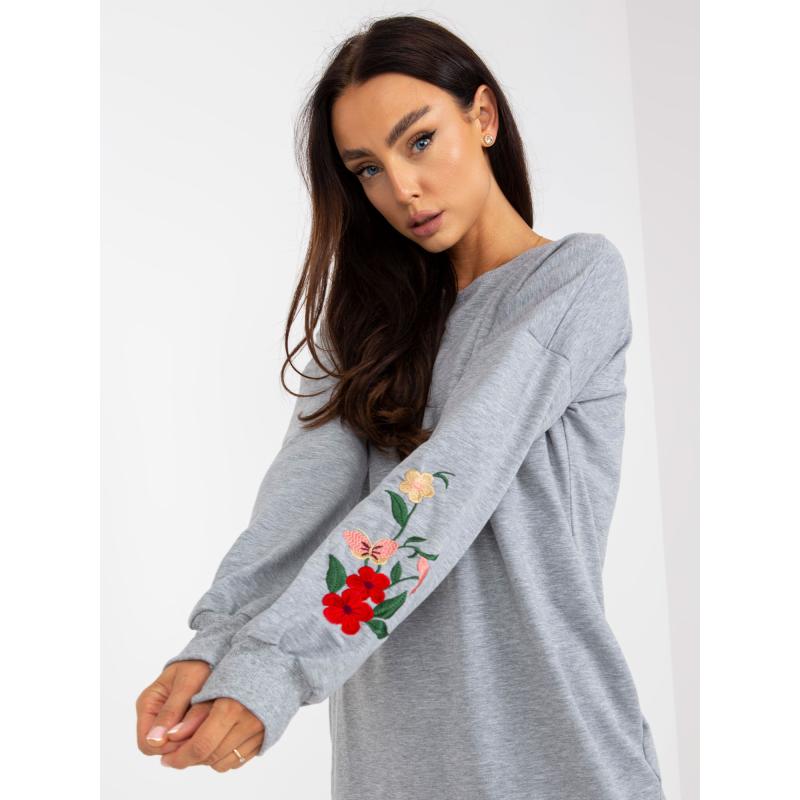 Dámske šaty s výšivkami a vreckami RUE PARIS šedé