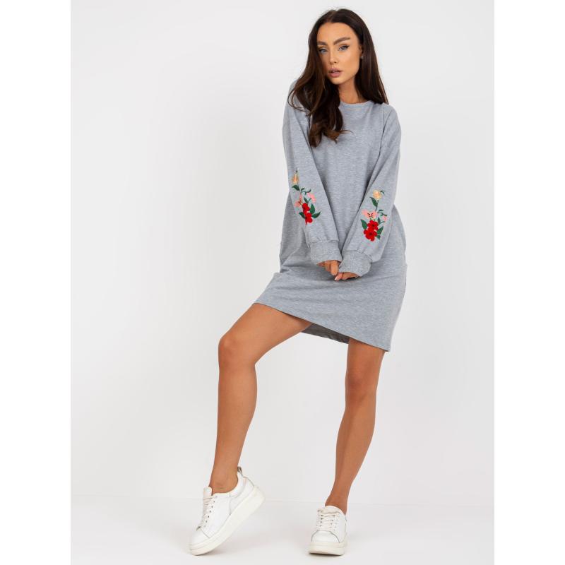 Dámske šaty s výšivkami a vreckami RUE PARIS šedé