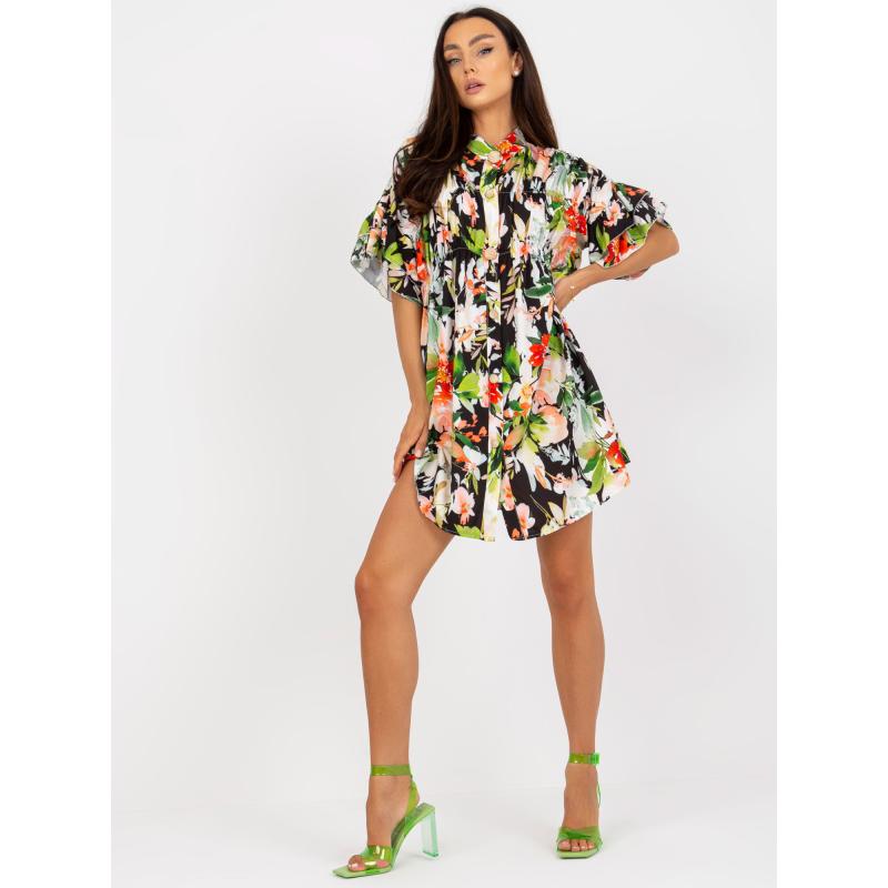 Dámské šaty se zapínáním na knoflíky mini květinové YNEZ černé 