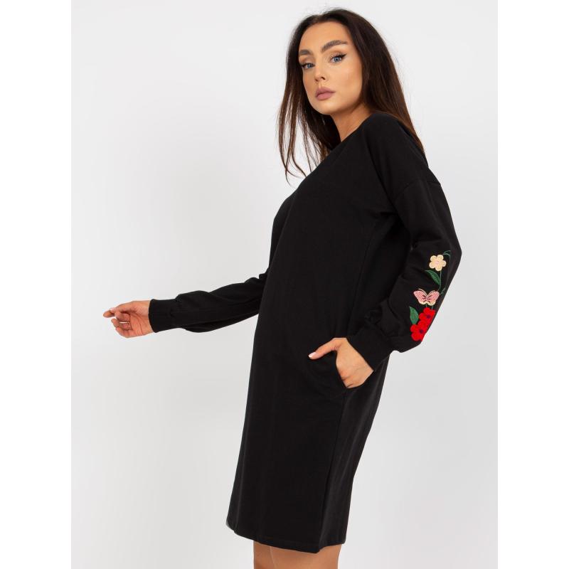 Dámské šaty s výšivkou mini teplákové RUE PARIS černé  
