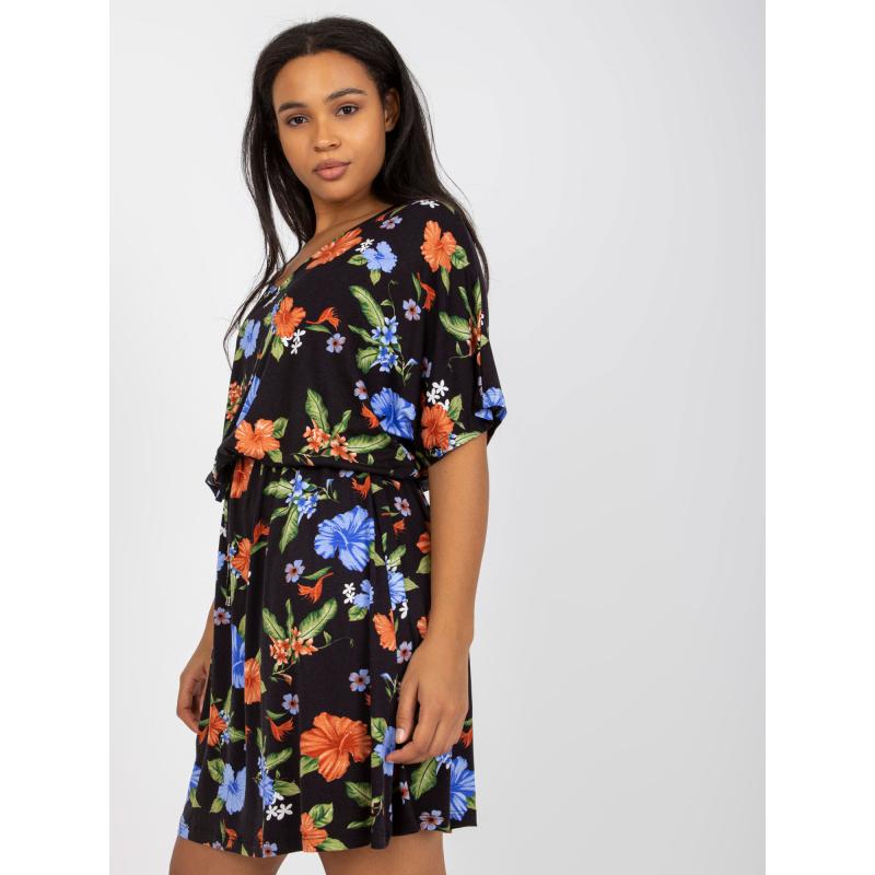 Női mini plus size viszkóz ruha ALLY fekete és kék színben