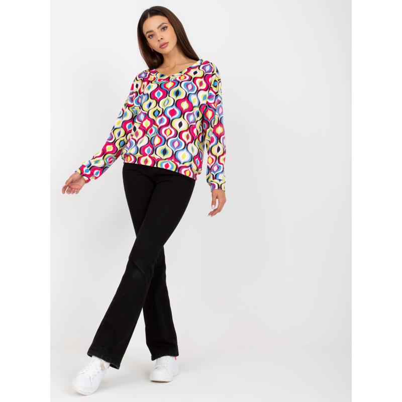 Női nyomtatott v-nyakú pulóver RUE PARIS rózsaszín és kék színben