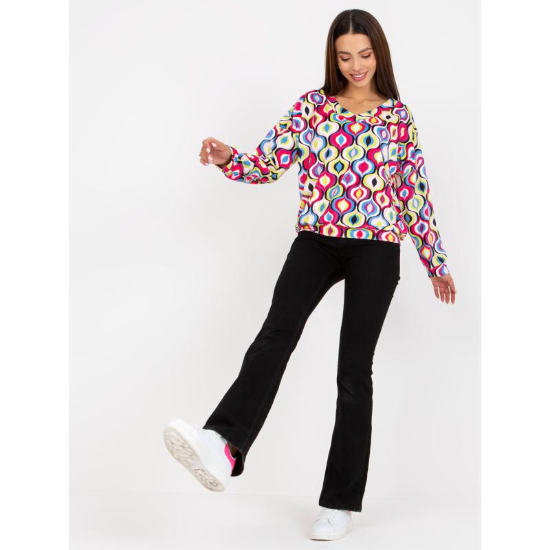 Női nyomtatott v-nyakú pulóver RUE PARIS rózsaszín és kék színben