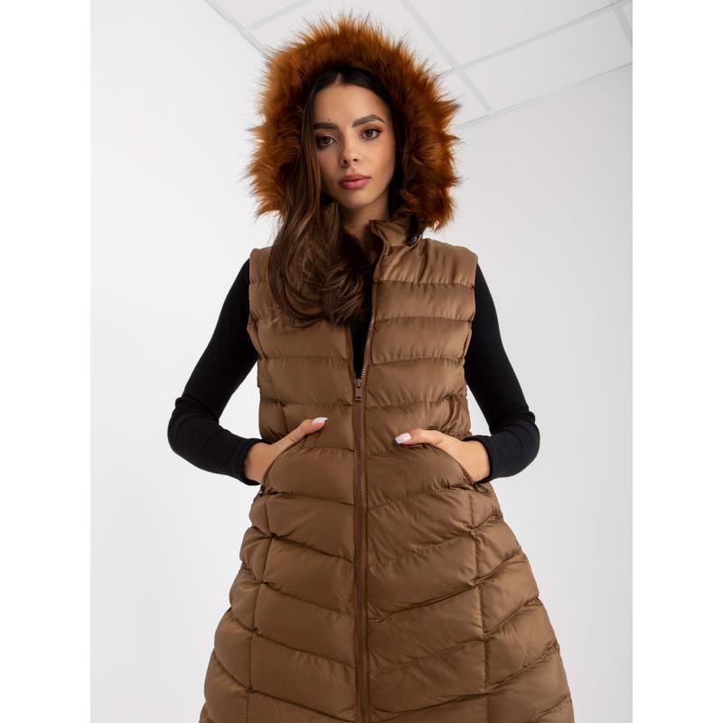 Női kapucnis mellény RUE PARIS barna