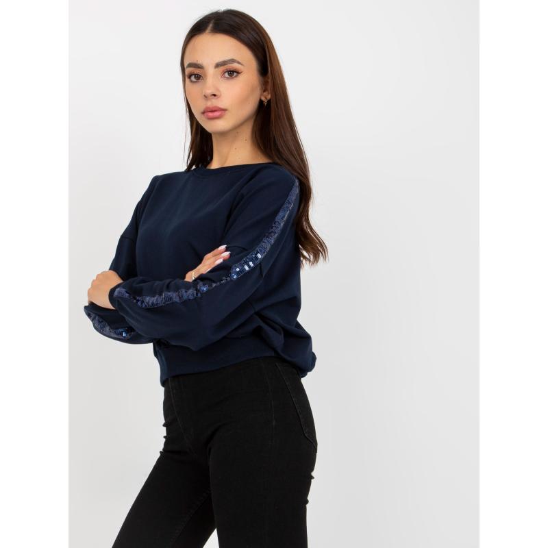 Női kapucnis pulóver strasszkövekkel RUE PARIS tengerészkék