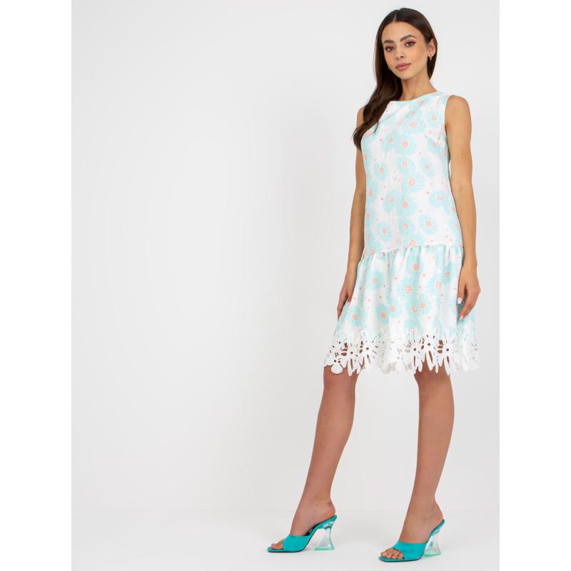 Női ujjatlan virágos koktélruha MICKEY Fehér és menta