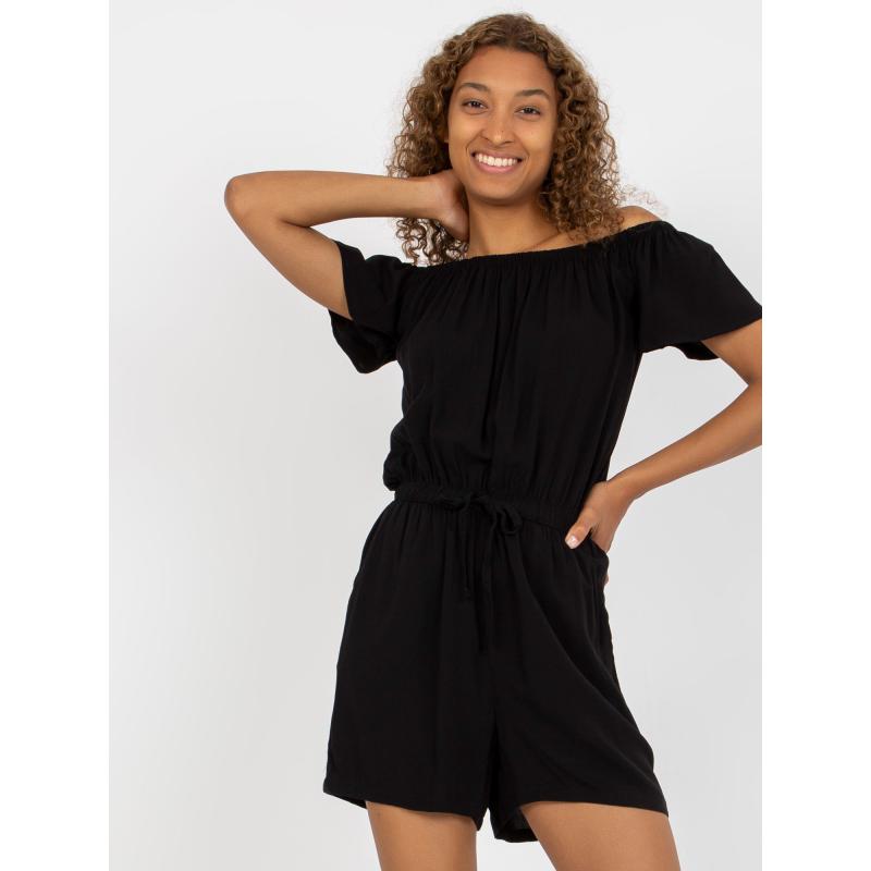 Černý krátký pruhovaný overal s kapsami SUBLEVEL khaki 