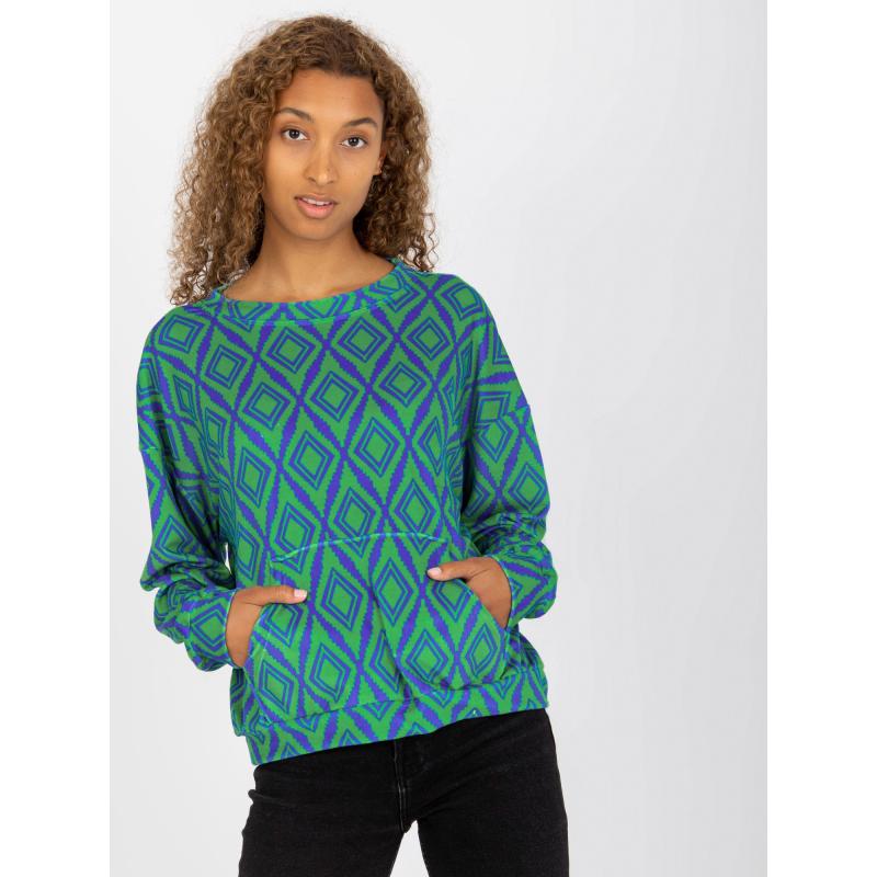 Női nyomtatott pulóver RUE PARIS zöld-kék