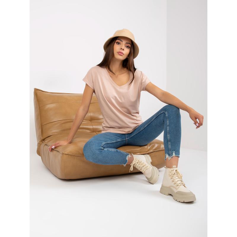 Női V-nyakú póló TIKKY bézs színben