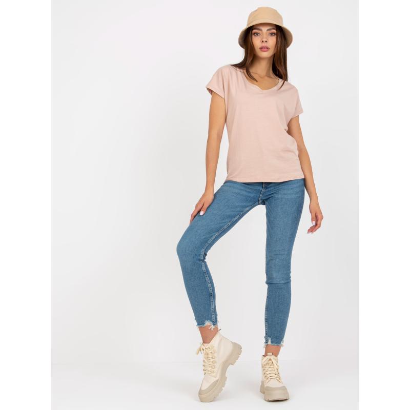 Női V-nyakú póló TIKKY bézs színben