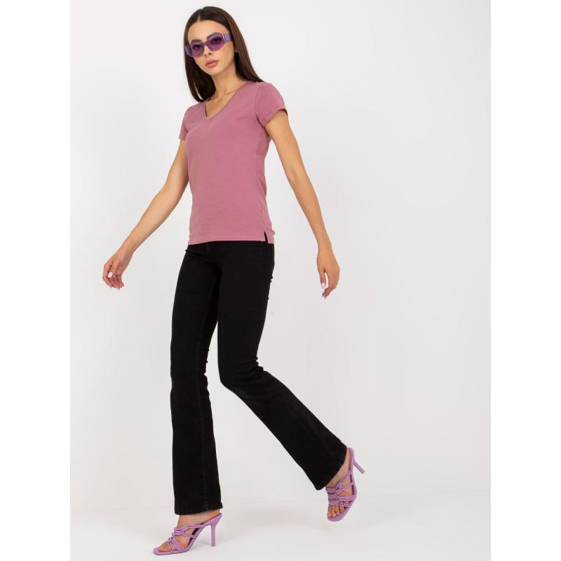 Női V-nyakú pamut póló GUY rózsaszínű
