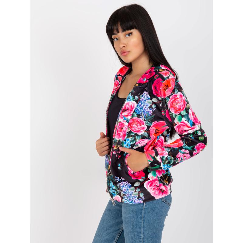 Dámska mikina rozopínacia kvetinová RUE PARIS čierno-ružová