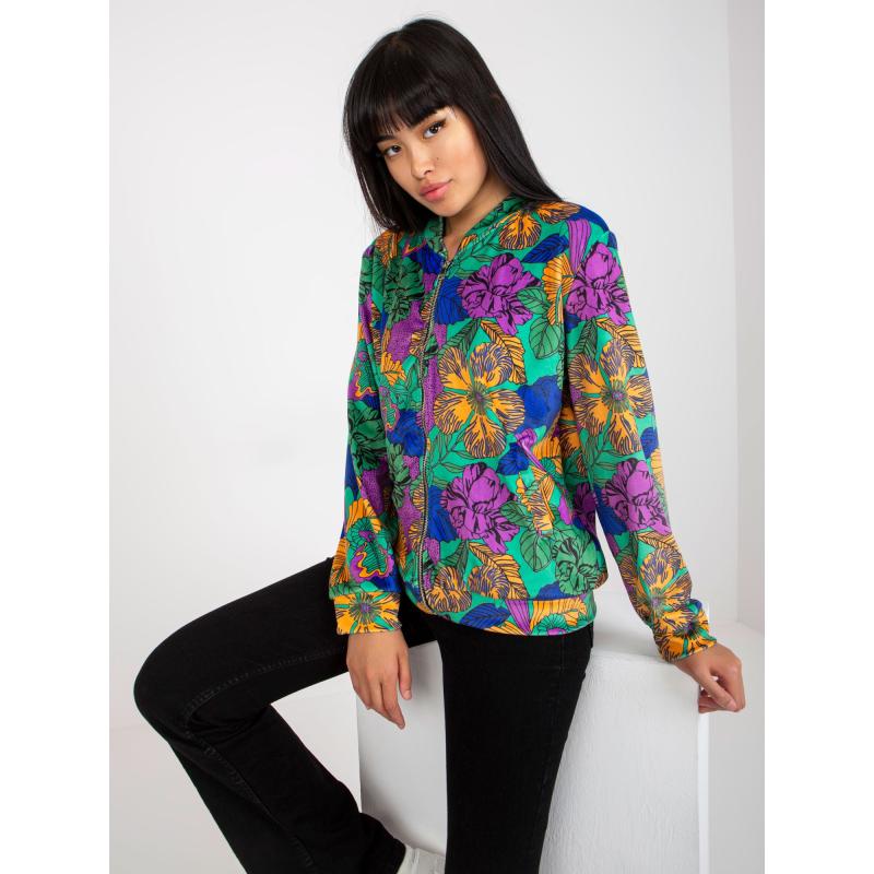 Női bomber pulóver RUE PARIS zöld-narancssárga