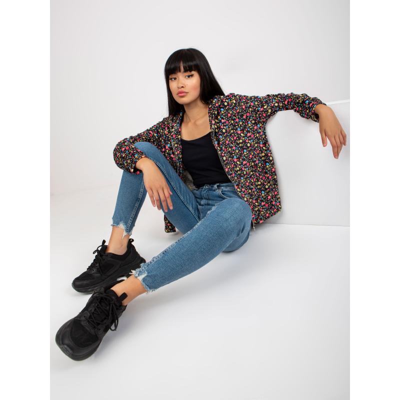 Női mintás kapucnis pulóver RUE PARIS fekete-sárga