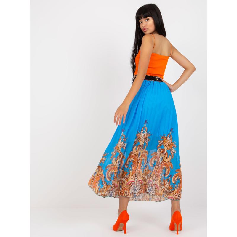 Női maxi szoknya övvel pliszírozott MORGAN kék