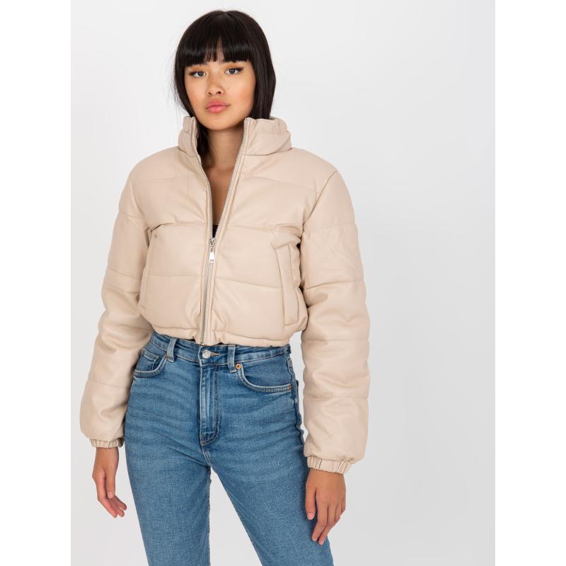 Dámská bunda z ekologické kůže krátká zimní SERIA světle béžová 