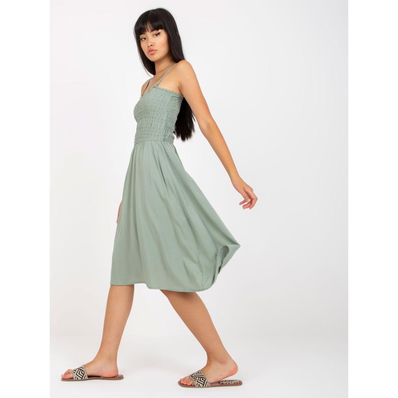 Női pánt nélküli midi ruha FRESH MADE khaki színben