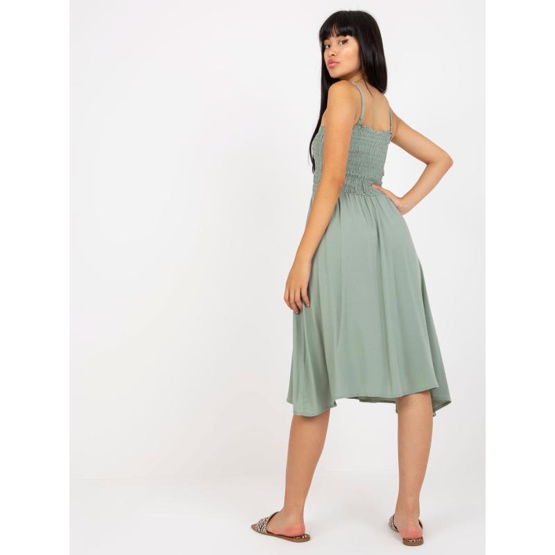 Női pánt nélküli midi ruha FRESH MADE khaki színben