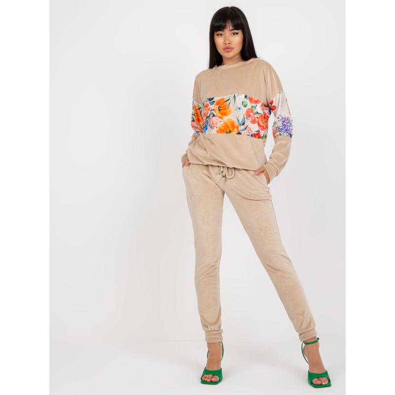 Női kétrészes bársony szett rövidnadrággal RUE PARIS bézs színű