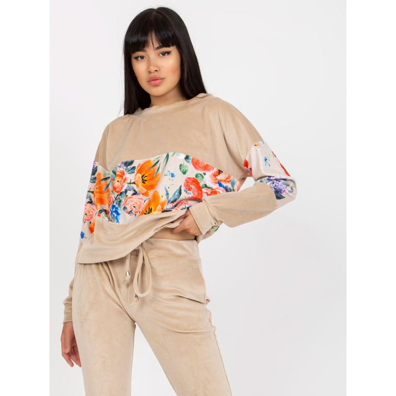 Női kétrészes bársony szett rövidnadrággal RUE PARIS bézs színű