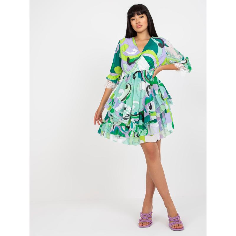 Dámské šaty s volánky a potisky REA zeleno-fialové 