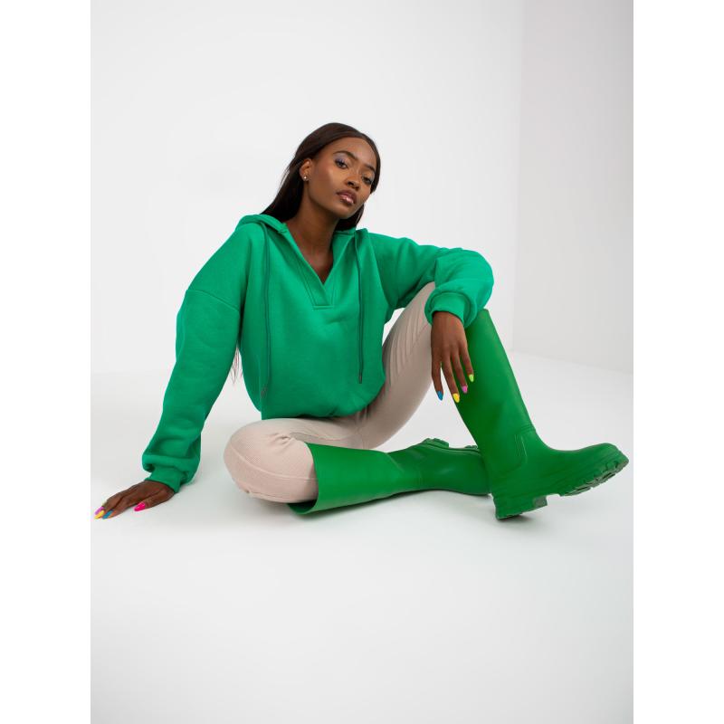 Női V-nyakú pulóver BASIC zöld
