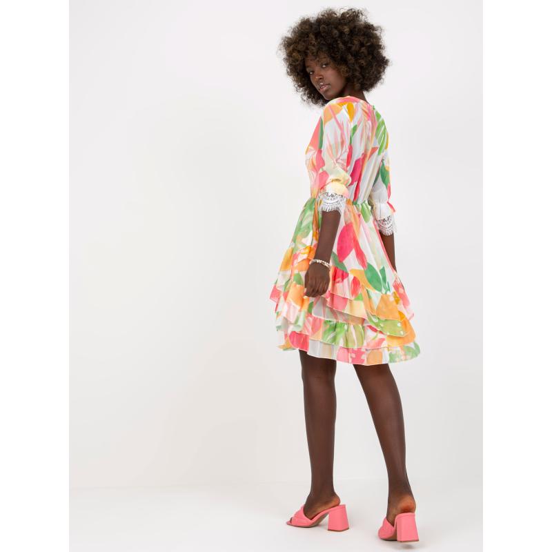 Dámské šaty s volánky a potiskem TISHA růžové a zelené  