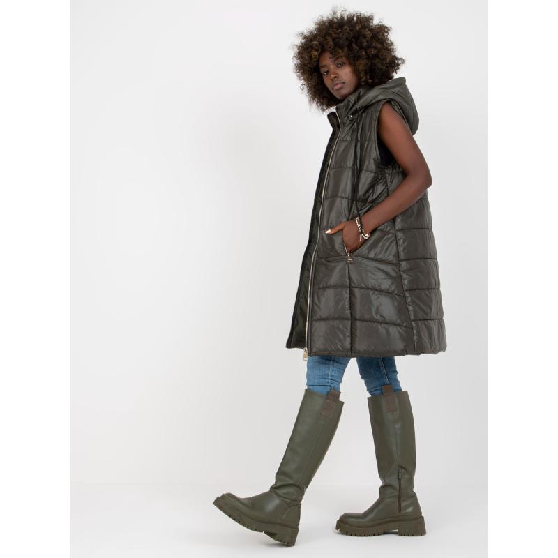 Női steppelt mellény OCH BELLA khaki színben