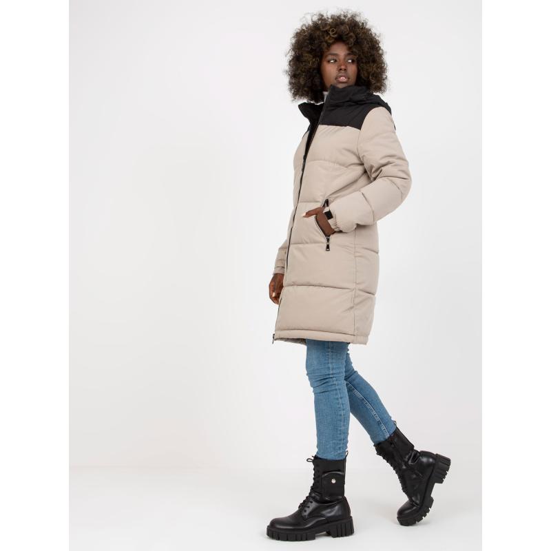 Női hosszú téli kapucnis dzseki KENZIE világosszürke és fekete