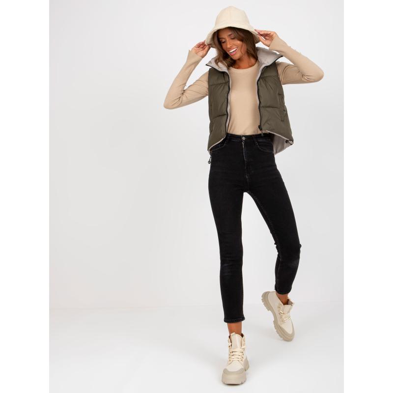 Női steppelt fordítható pehely mellény MORGAN khaki színű