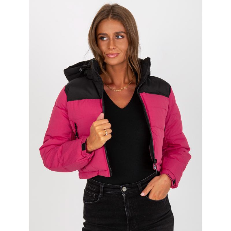 Női téli rövid kabát KARIS fekete és piros szegéllyel